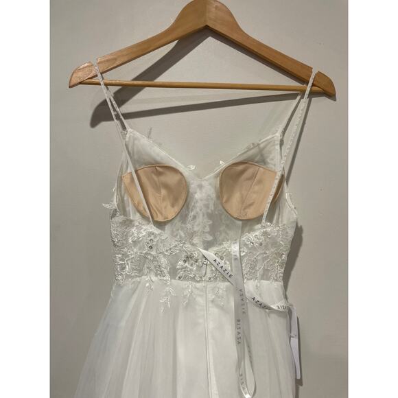 NWT Azazie Tatiana A-Line V-Neck Sequins Tulle Wedding Dress Diamond White Sz 0 - Picture 8 of 11